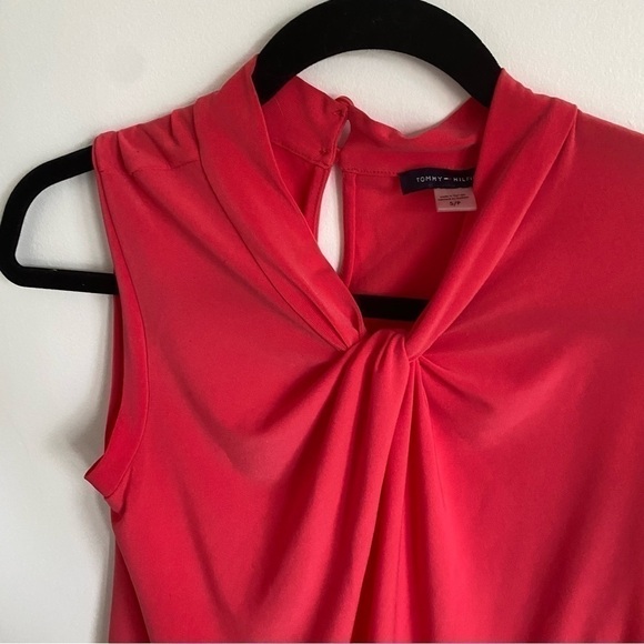 TOMMY Hilfiger Front Knot Work Solid Tank in Raspberry Coral Pink • sz S Small - Picture 2 of 7